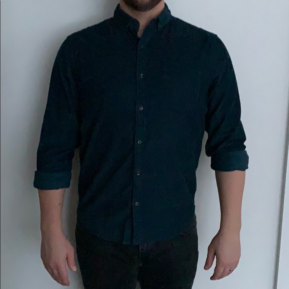 Corduroy slim stretch turquoise shirt